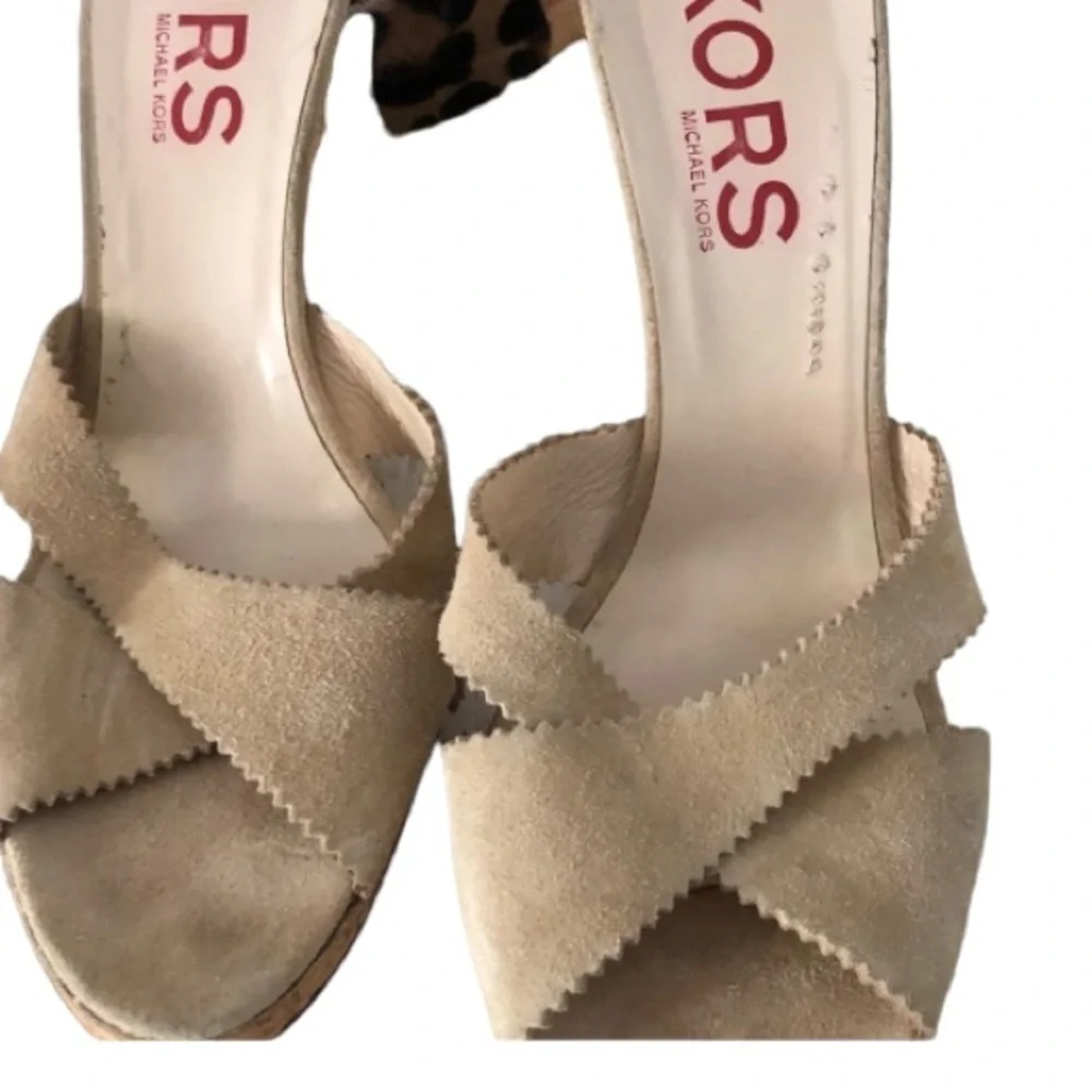 Michael Kors size 10 nude genuine suede Platform slides , cork heel